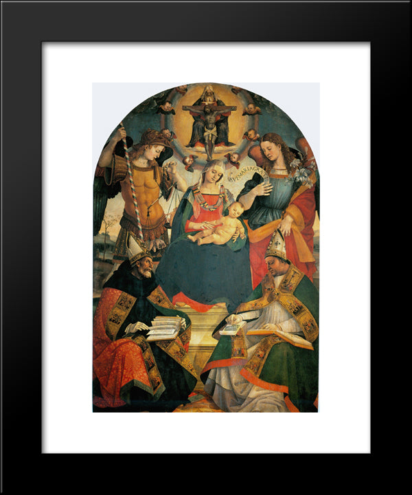 The Trinity, The Virgin And Two Saints 20x24 Black Modern Wood Framed Art Print Poster by Signorelli, Luca