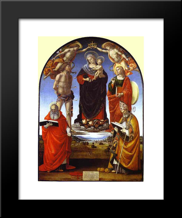 The Virgin And Child Among Angels And Saints 20x24 Black Modern Wood Framed Art Print Poster by Signorelli, Luca