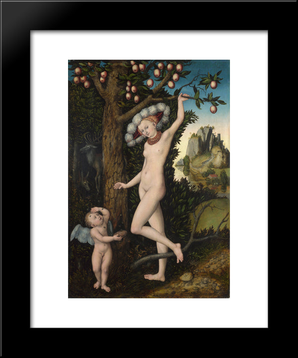 Cupid Complaining To Venus. 20x24 Black Modern Wood Framed Art Print Poster by Cranach the Elder, Lucas