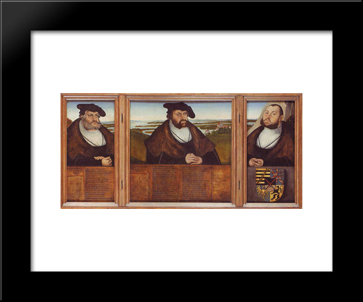 Electors Of Saxony Friedrich The Wise, Johann The Steadfast And Johann Friedrich The Magnanimous 20x24 Black Modern Wood Framed Art Print Poster by Cranach the Elder, Lucas