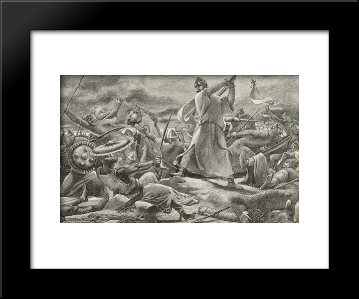 In The Thick Of Battle, A Melee 20x24 Black Modern Wood Framed Art Print Poster by Merson, Luc Olivier