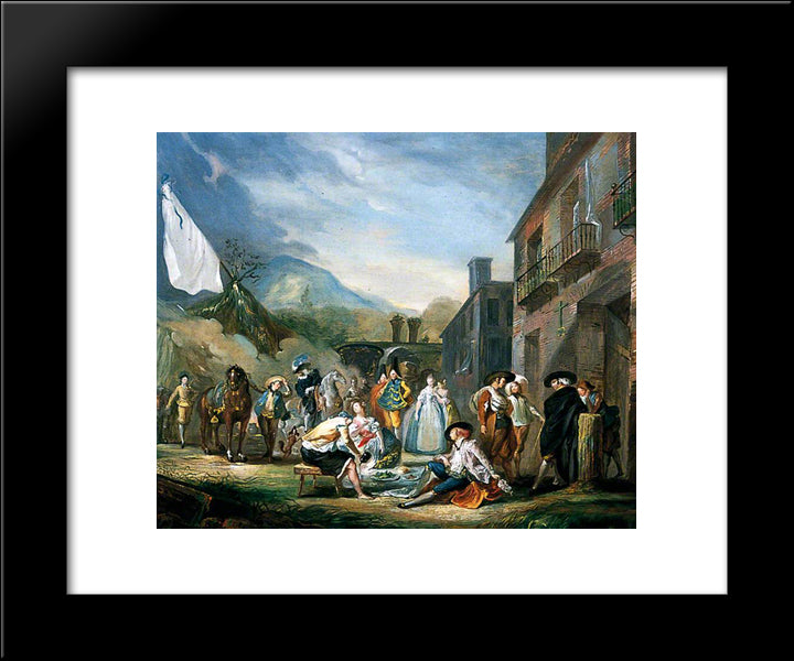 A Picnic At A Country Town 20x24 Black Modern Wood Framed Art Print Poster by Paret y Alcazar, Luis