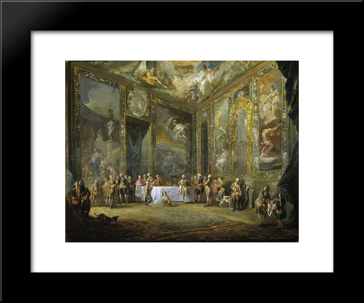 Charles Iii Dining Before The Court 20x24 Black Modern Wood Framed Art Print Poster by Paret y Alcazar, Luis