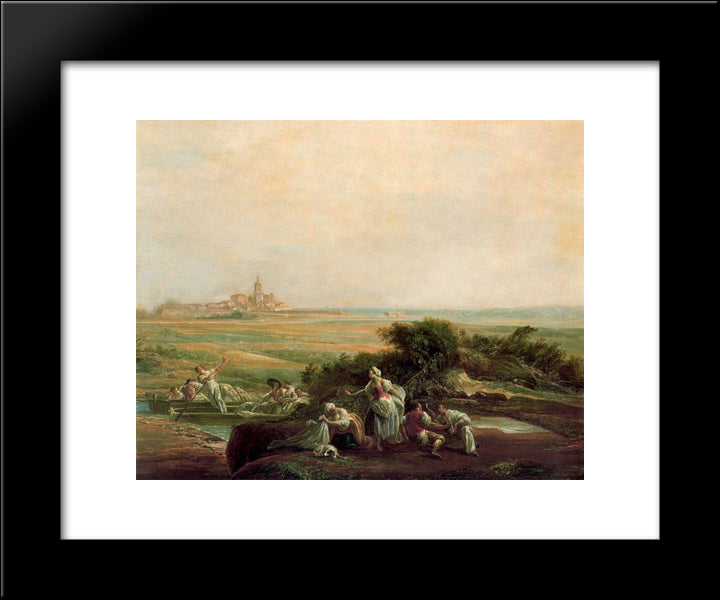 View Of Fuenterraba 20x24 Black Modern Wood Framed Art Print Poster by Paret y Alcazar, Luis