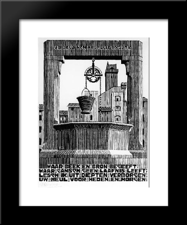 Emblemata - Well 20x24 Black Modern Wood Framed Art Print Poster by Escher, M.C.