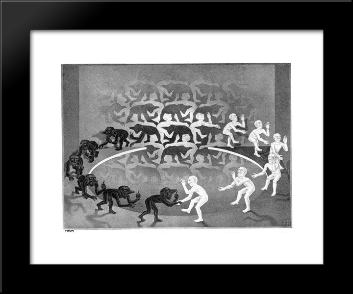 Encounter 20x24 Black Modern Wood Framed Art Print Poster by Escher, M.C.
