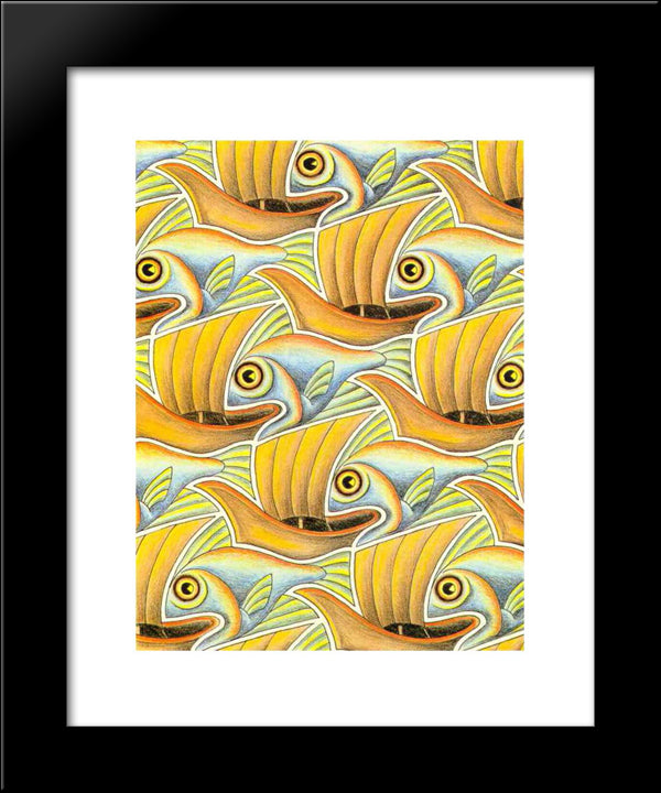 Fish & Boat 20x24 Black Modern Wood Framed Art Print Poster by Escher, M.C.
