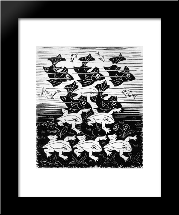Fish And Frogs 20x24 Black Modern Wood Framed Art Print Poster by Escher, M.C.