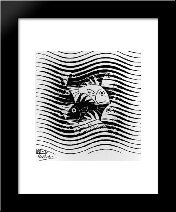 Fishes In Waves 20x24 Black Modern Wood Framed Art Print Poster by Escher, M.C.