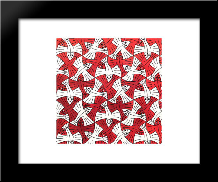 Flying Fish 20x24 Black Modern Wood Framed Art Print Poster by Escher, M.C.