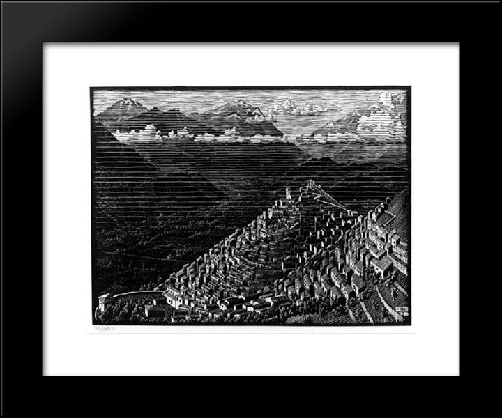 Morano Calabria 20x24 Black Modern Wood Framed Art Print Poster by Escher, M.C.