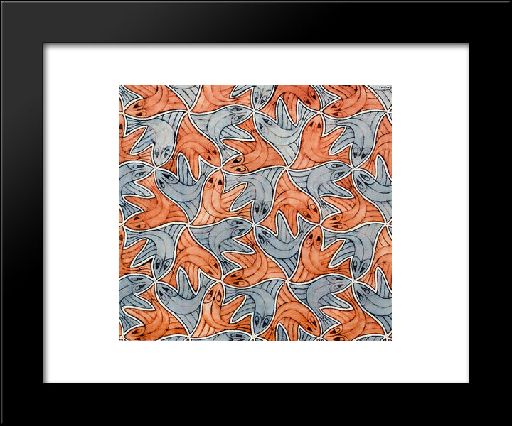Symmetry Watercolor 94 Fish 20x24 Black Modern Wood Framed Art Print Poster by Escher, M.C.