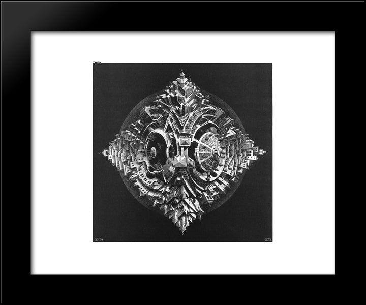 Tetrahedral Planetoid 20x24 Black Modern Wood Framed Art Print Poster by Escher, M.C.