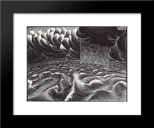 The 2Nd Day Of The Creation 20x24 Black Modern Wood Framed Art Print Poster by Escher, M.C.