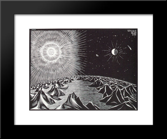 The 4Th Day Of The Creation 20x24 Black Modern Wood Framed Art Print Poster by Escher, M.C.