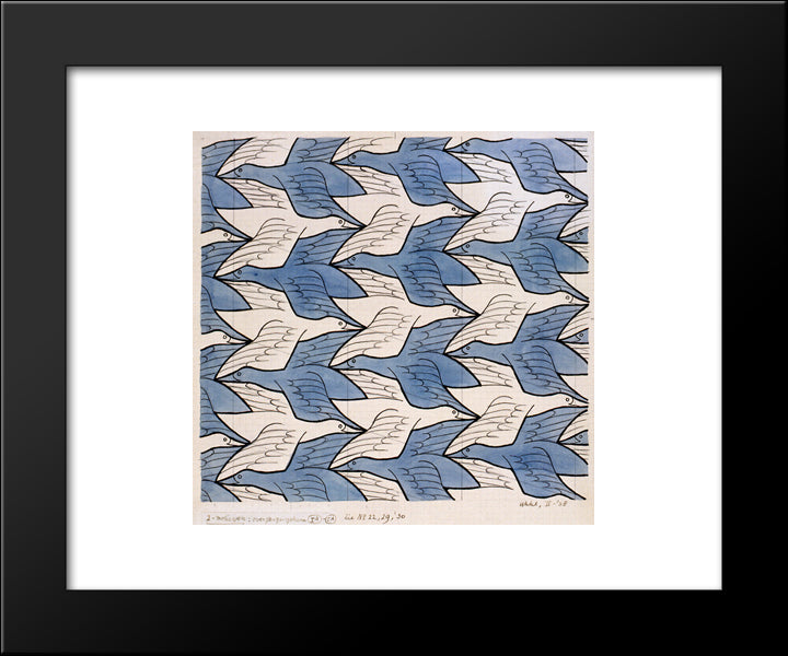 Two Birds 20x24 Black Modern Wood Framed Art Print Poster by Escher, M.C.