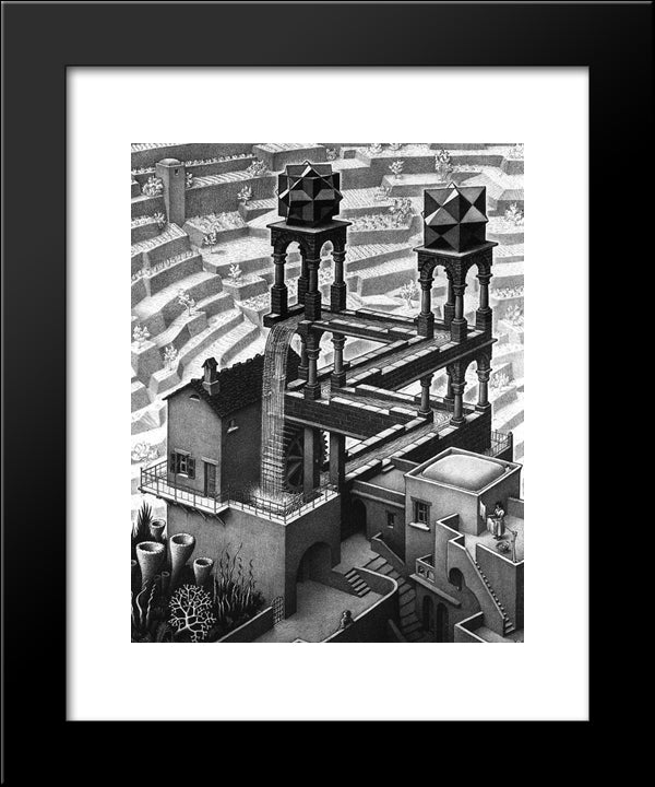 Waterfall 20x24 Black Modern Wood Framed Art Print Poster by Escher, M.C.