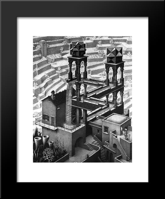 Waterfall 20x24 Black Modern Wood Framed Art Print Poster by Escher, M.C.