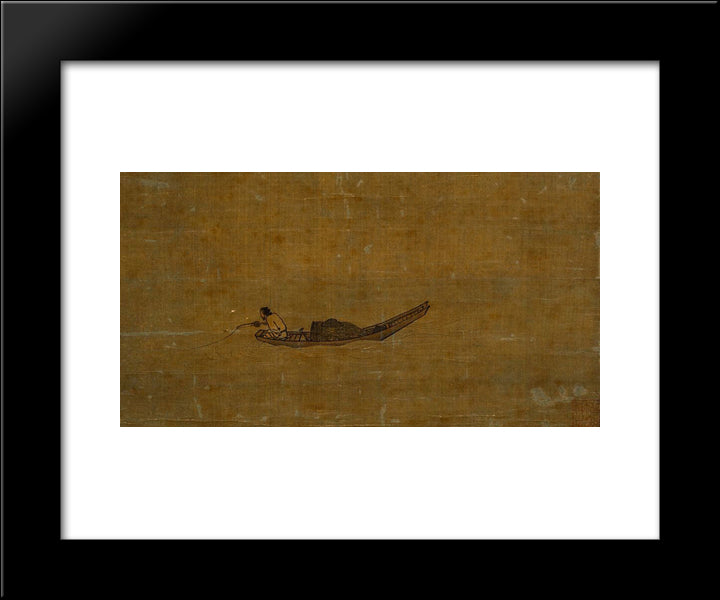 Angler On A Wintry Lake (Detail) 20x24 Black Modern Wood Framed Art Print Poster by Ma Yuan