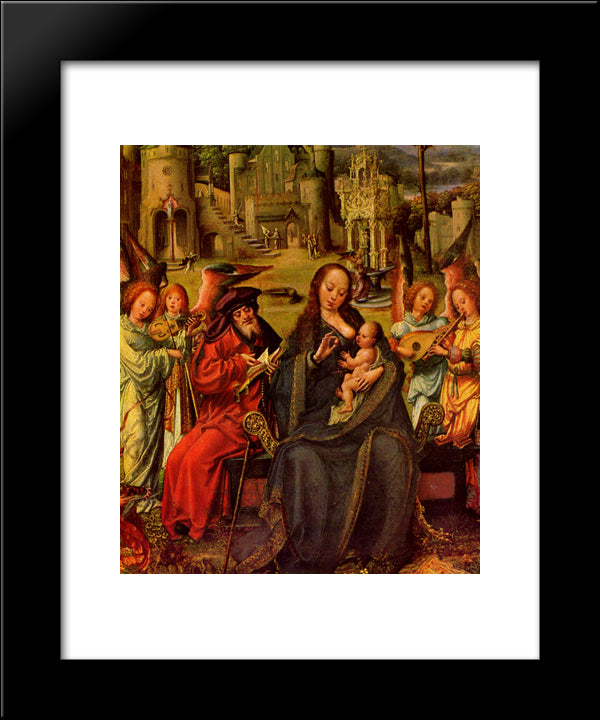 Holy Family With St. Catherine And St. Barbara 20x24 Black Modern Wood Framed Art Print Poster by Mabuse