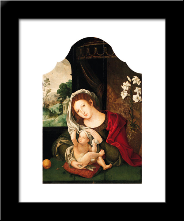 Madonna And Child Playing With The Veil 20x24 Black Modern Wood Framed Art Print Poster by Mabuse