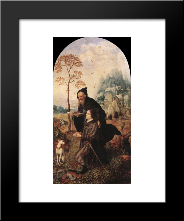 St. Anthony With A Donor 20x24 Black Modern Wood Framed Art Print Poster by Mabuse
