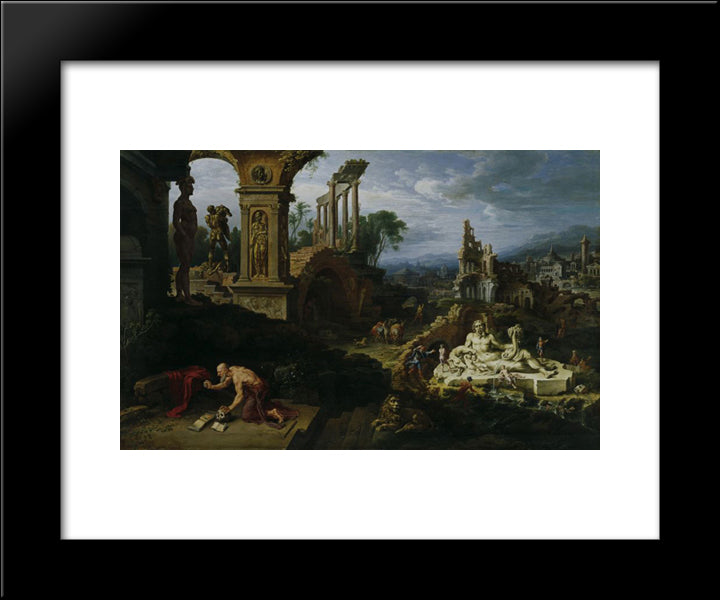 Landscape With St. Jerome 20x24 Black Modern Wood Framed Art Print Poster by van Heemskerck, Maerten