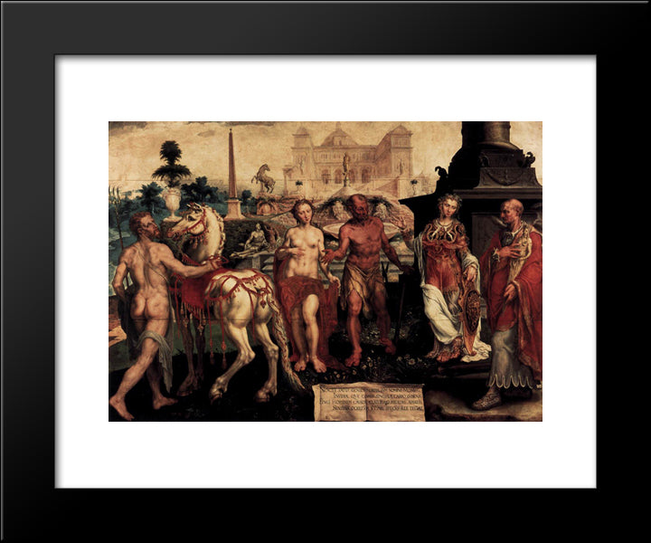 Momus Criticizes The Gods Creations 20x24 Black Modern Wood Framed Art Print Poster by van Heemskerck, Maerten
