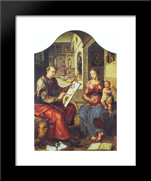 St. Luke Painting The Virgin 20x24 Black Modern Wood Framed Art Print Poster by van Heemskerck, Maerten