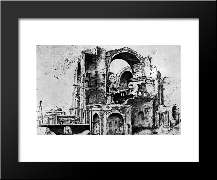 St. Peter'S Basilica Under Construction 20x24 Black Modern Wood Framed Art Print Poster by van Heemskerck, Maerten