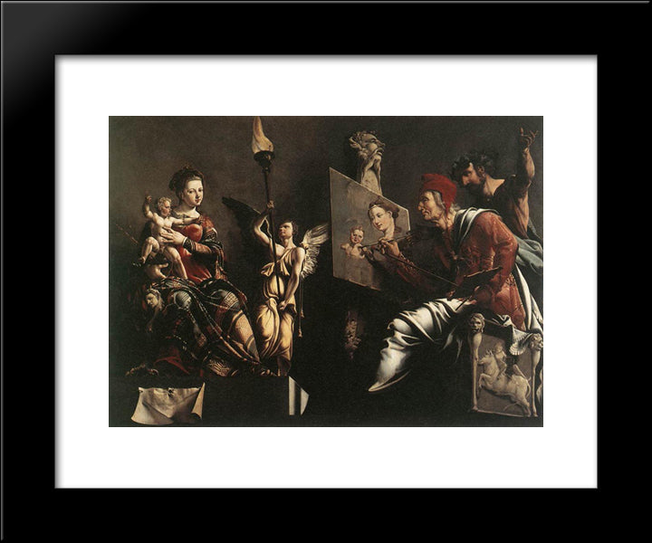 St Luke Painting The Virgin And Child 20x24 Black Modern Wood Framed Art Print Poster by van Heemskerck, Maerten