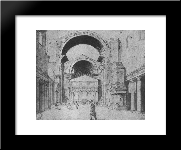 St Peter'S Basilica Seen From East 20x24 Black Modern Wood Framed Art Print Poster by van Heemskerck, Maerten