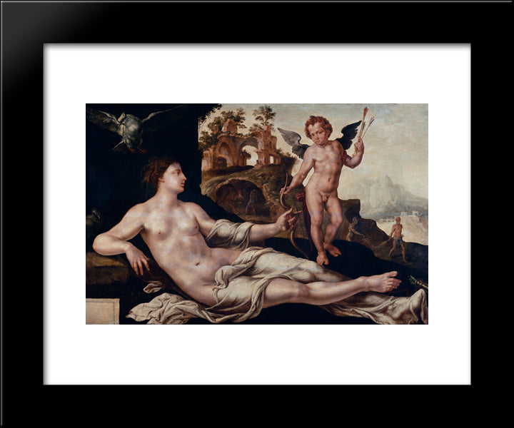 Venus And Amor 20x24 Black Modern Wood Framed Art Print Poster by van Heemskerck, Maerten