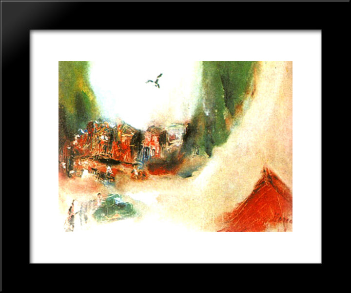 Mountain Hamlet 20x24 Black Modern Wood Framed Art Print Poster by Sterian, Margareta