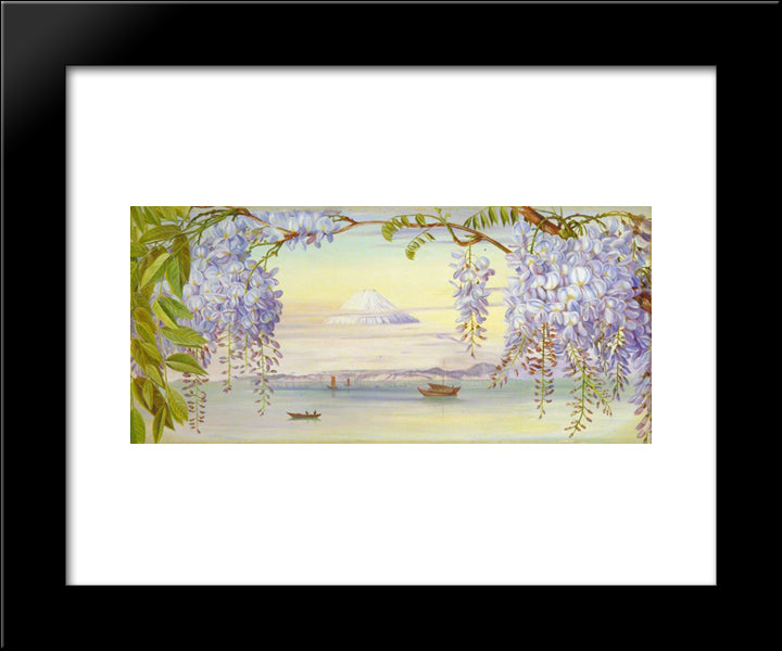 Distant View Of Mount Fujiyama, Japan, And Wistaria 20x24 Black Modern Wood Framed Art Print Poster by North, Marianne