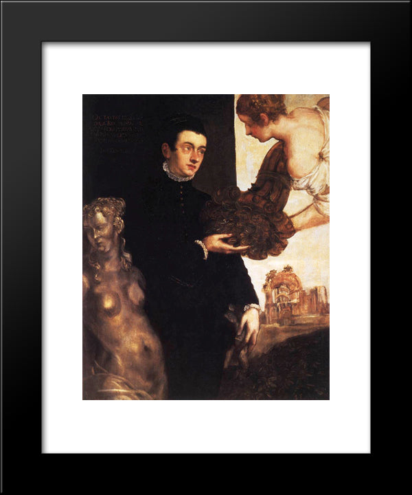 Portrait Of Ottavio Strada (Attributed) 20x24 Black Modern Wood Framed Art Print Poster by Robusti, Marietta