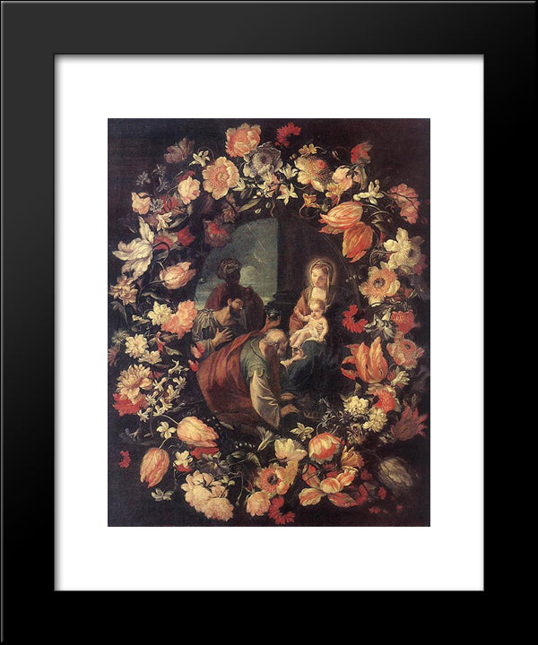 Adoracion De Los Magos En Una Guirnalda De Flores 20x24 Black Modern Wood Framed Art Print Poster by Nuzzi, Mario