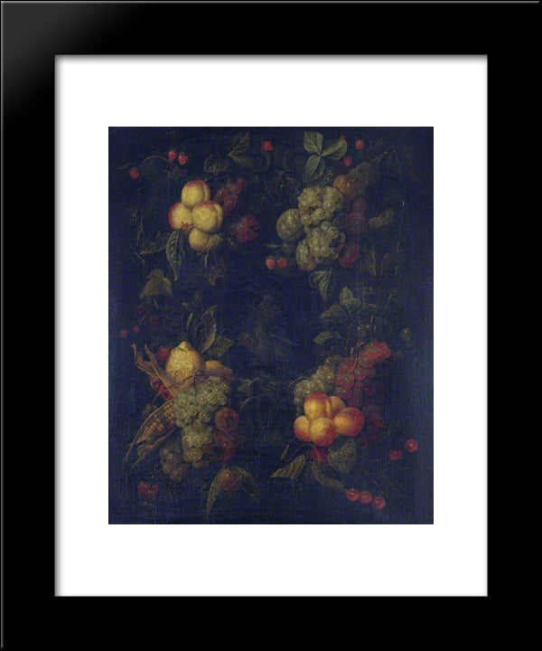 Fruit Garland Encircling A Relief 20x24 Black Modern Wood Framed Art Print Poster by Nuzzi, Mario