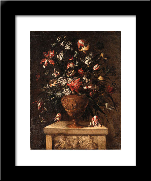 Glowers In A Sculpted Vase On A Stone Plinth 20x24 Black Modern Wood Framed Art Print Poster by Nuzzi, Mario