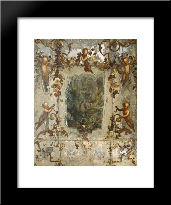Mirror Decorated With Putti, Flowers And Acanthus Scrolls 20x24 Black Modern Wood Framed Art Print Poster by Nuzzi, Mario