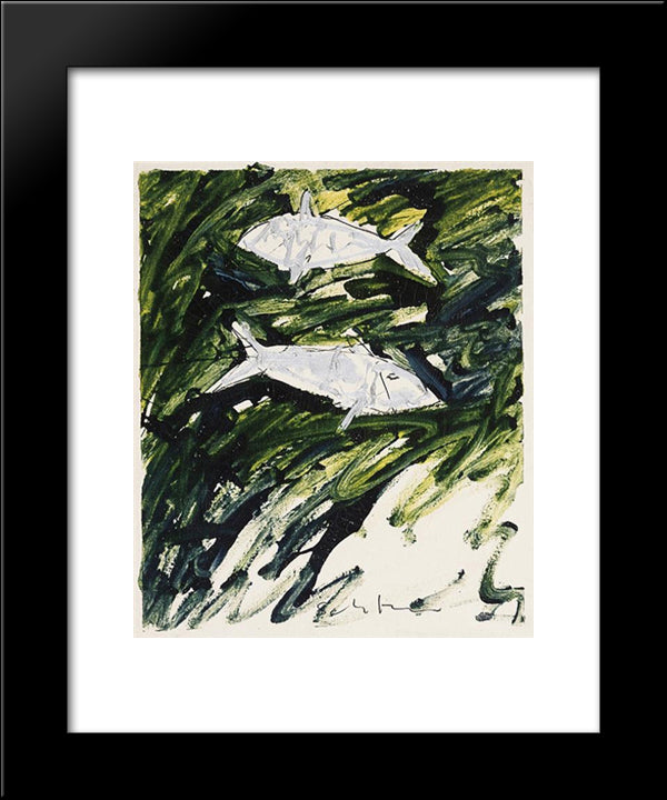 Pesci 20x24 Black Modern Wood Framed Art Print Poster by Schifano, Mario