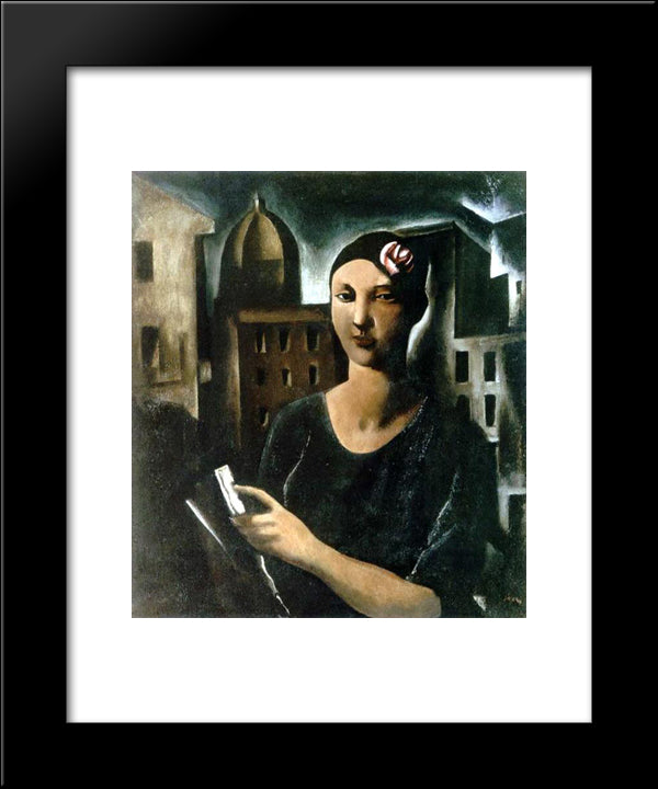 The Beauty Of Sestiere. Woman With Flower 20x24 Black Modern Wood Framed Art Print Poster by Sironi, Mario