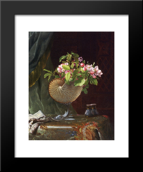 Still Life With Apple Blossoms In A Nautilus Shell 20x24 Black Modern Wood Framed Art Print Poster by Heade, Martin Johnson