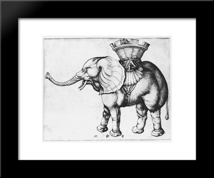 Elefant 20x24 Black Modern Wood Framed Art Print Poster by Schongauer, Martin