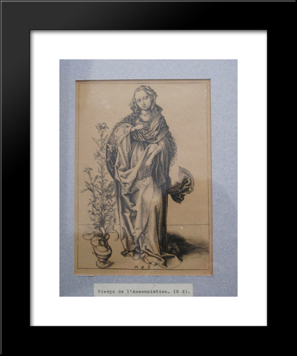Engraving On Copper Of The Annunciation 20x24 Black Modern Wood Framed Art Print Poster by Schongauer, Martin