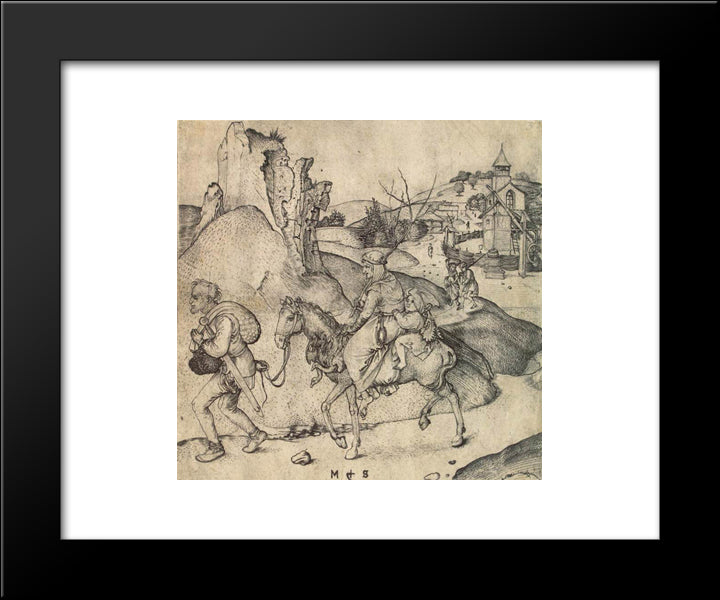 Peasant Family Going To The Market 20x24 Black Modern Wood Framed Art Print Poster by Schongauer, Martin
