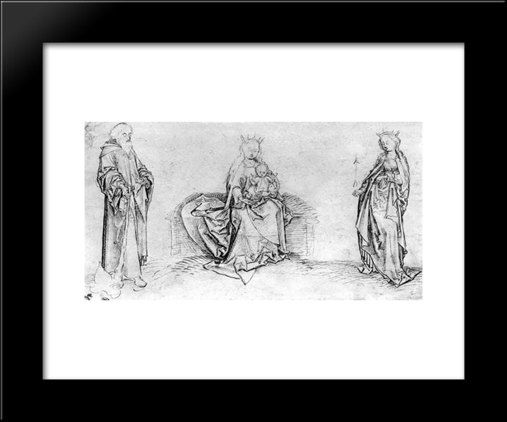 Sitting Mary With The St. Jude Thaddeus And St. Ursula 20x24 Black Modern Wood Framed Art Print Poster by Schongauer, Martin