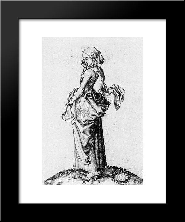 The Fifth Foolish Virgin 20x24 Black Modern Wood Framed Art Print Poster by Schongauer, Martin