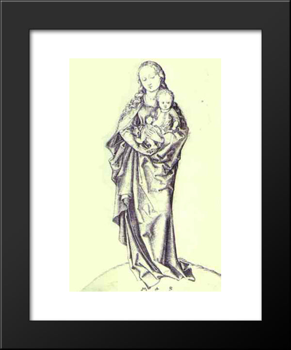 Virgin And The Infant Holding An Apple 20x24 Black Modern Wood Framed Art Print Poster by Schongauer, Martin