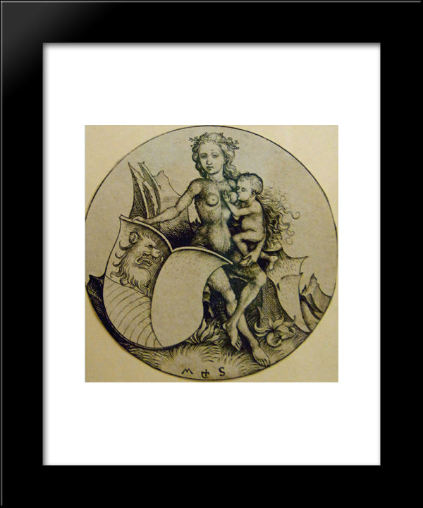 Wild Woman With Shield 20x24 Black Modern Wood Framed Art Print Poster by Schongauer, Martin